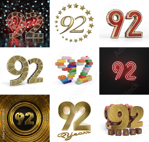 Set of ninety-two year birthday. Number 92 graphic design element photo