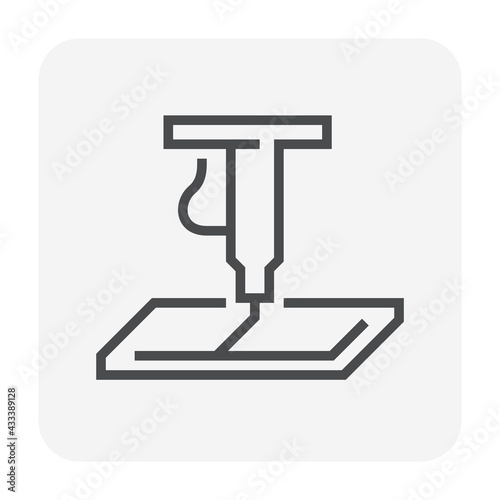 Flat bar product of steel metal or iron cutting work vector icon. Process in mill of metallurgy, manufacturing, production of industry in factory to cut off by laser machine equipment. Editable stroke