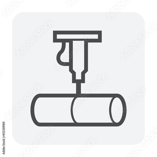 Pipe product of steel metal or iron cutting work vector icon. Process in mill of metallurgy, manufacturing, production of industry in factory to cut off by laser machine equipment technology.