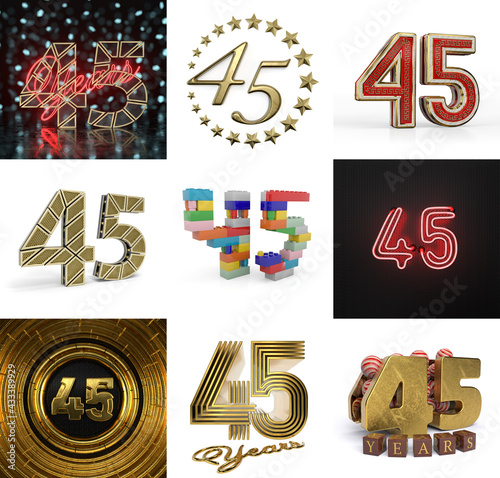 Set of forty-five year birthday. Number 45 graphic design element
