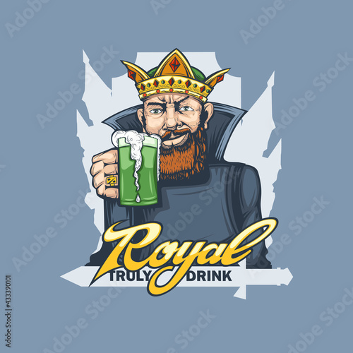 Bearded King with a glass of beer in his hand with a beautiful inscription at the bottom. Can be printed on T-shirts.