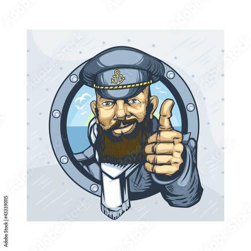 Bearded captain of the ship showing everything will be fine.