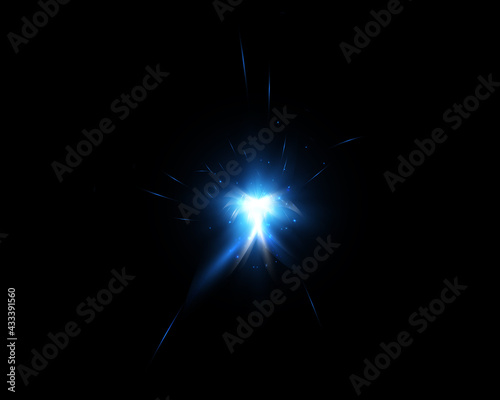 Bright light effect with rays and highlights for vector illustration.	