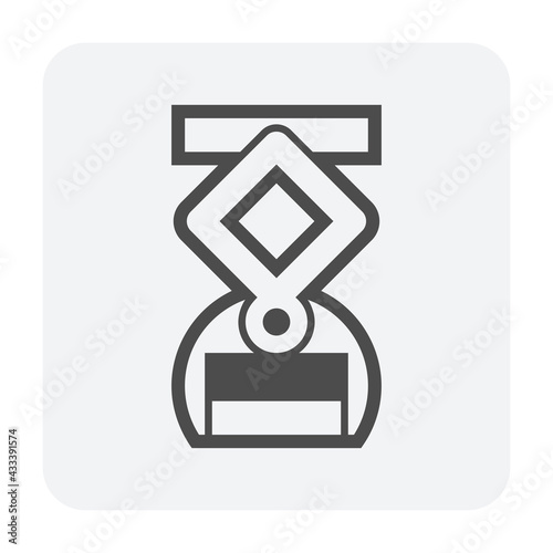 Pressure tong vector icon. Lifting equipment or device for grip, hold, pick up, place, handling and move material load i.e. metal steel beam, ingot, concrete in manufacturing production industry.