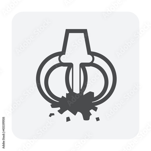 Scrap steel grabber vector icon. Also called grab bucket or scrap claw. Recycling machine part of crane with mechanical or hydraulic system. For scrap metal, iron, junk and garbage in yard, junkyard.