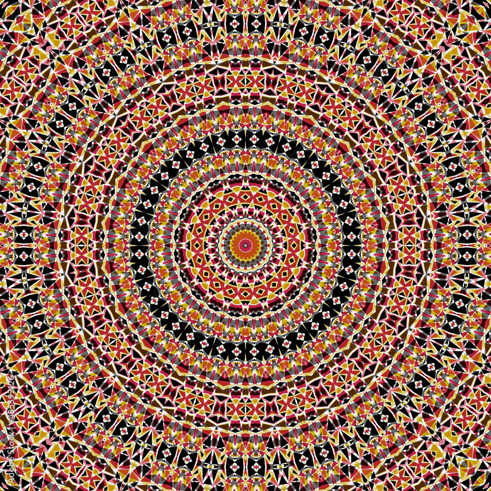 Round mandala pattern in glass vitrage style mosaic kaleidoscope