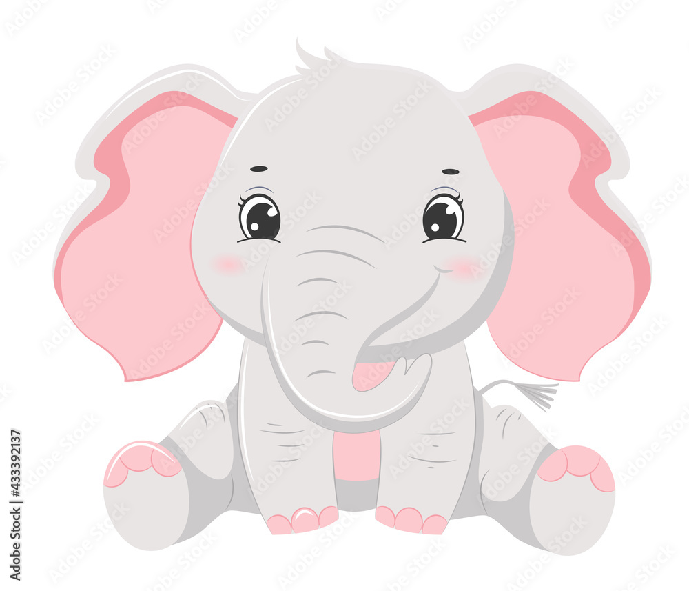 Cute cartoon grey smiling elephant baby. Children illustration Cute cartoon grey smiling elephant baby. Children illustration