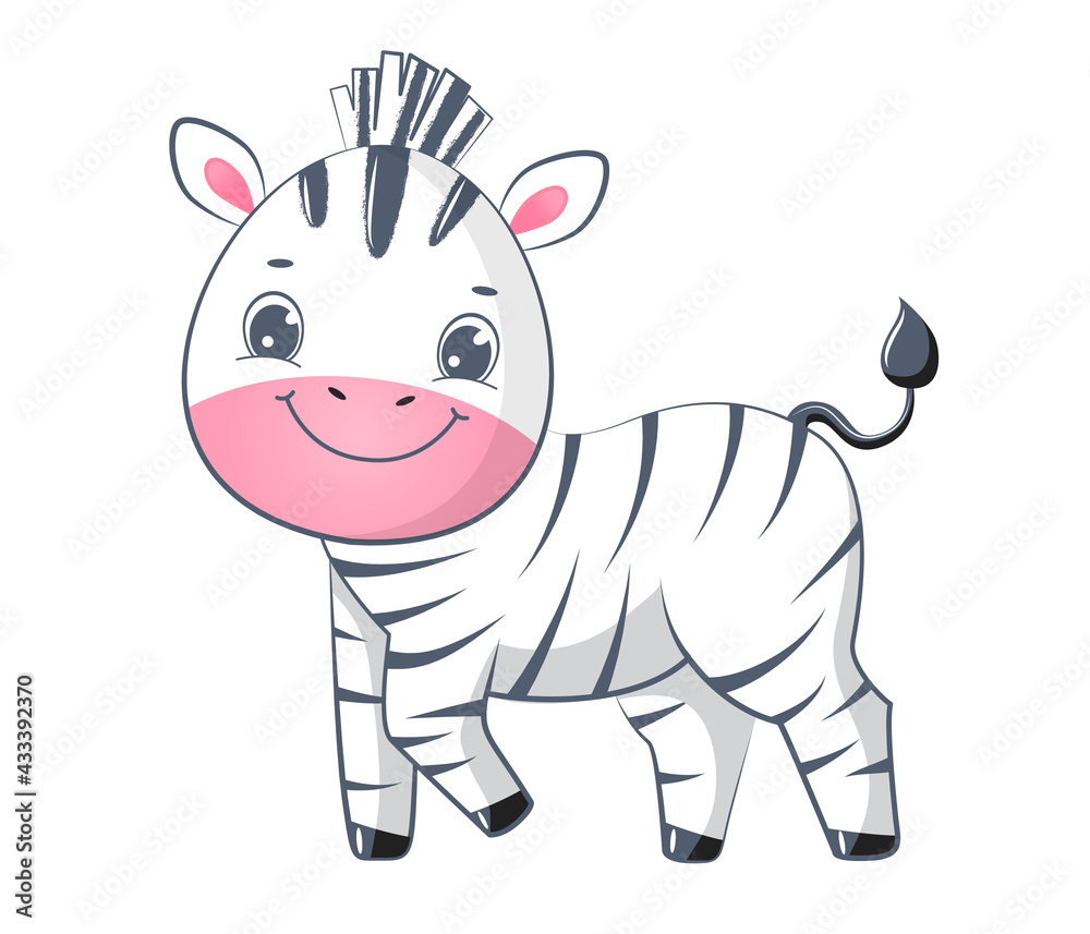 Fototapeta premium Cute cartoon zebra baby Children illustration.Isolated on white background