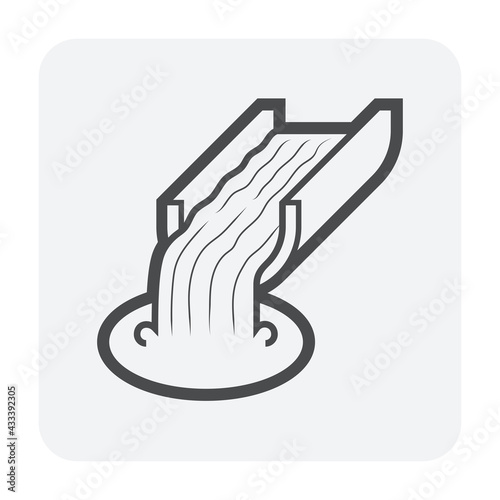 Metallurgy or metallurgical production industry vector icon. Consist of molten iron or heat liquid flow in mill from blast furnace. Casting smelting of metal, iron or steel in foundry or factory plant