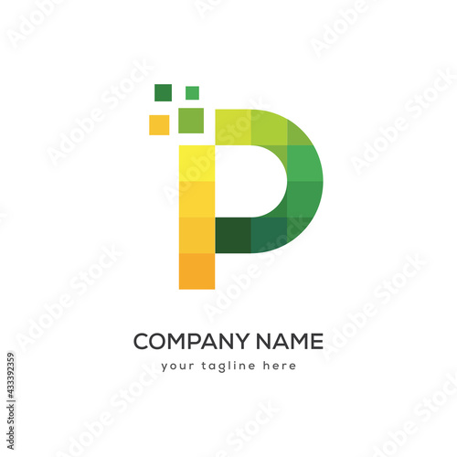 Letter P Pixel Logo Design Template Elements