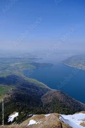 A beautiful view from the top of the Rigi mountain. The 27th April 2021  Switzerland.