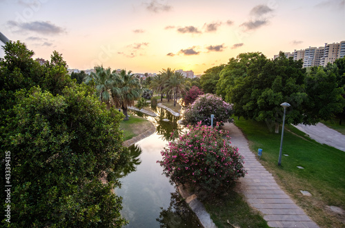 landscape of Turia River gardens leisure and sport area in Valencia