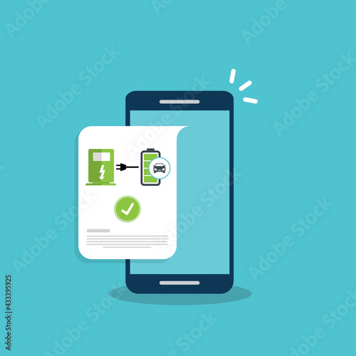 Free Download Electric car charging application on a mobile phone, vector illustration. - GFXLoad