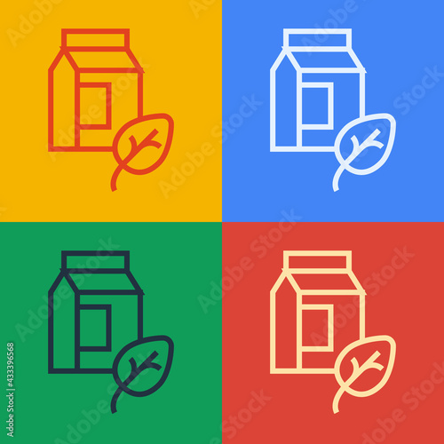 Pop art line Vegan milk icon isolated Pop art line background. Vegetarian product. Vector