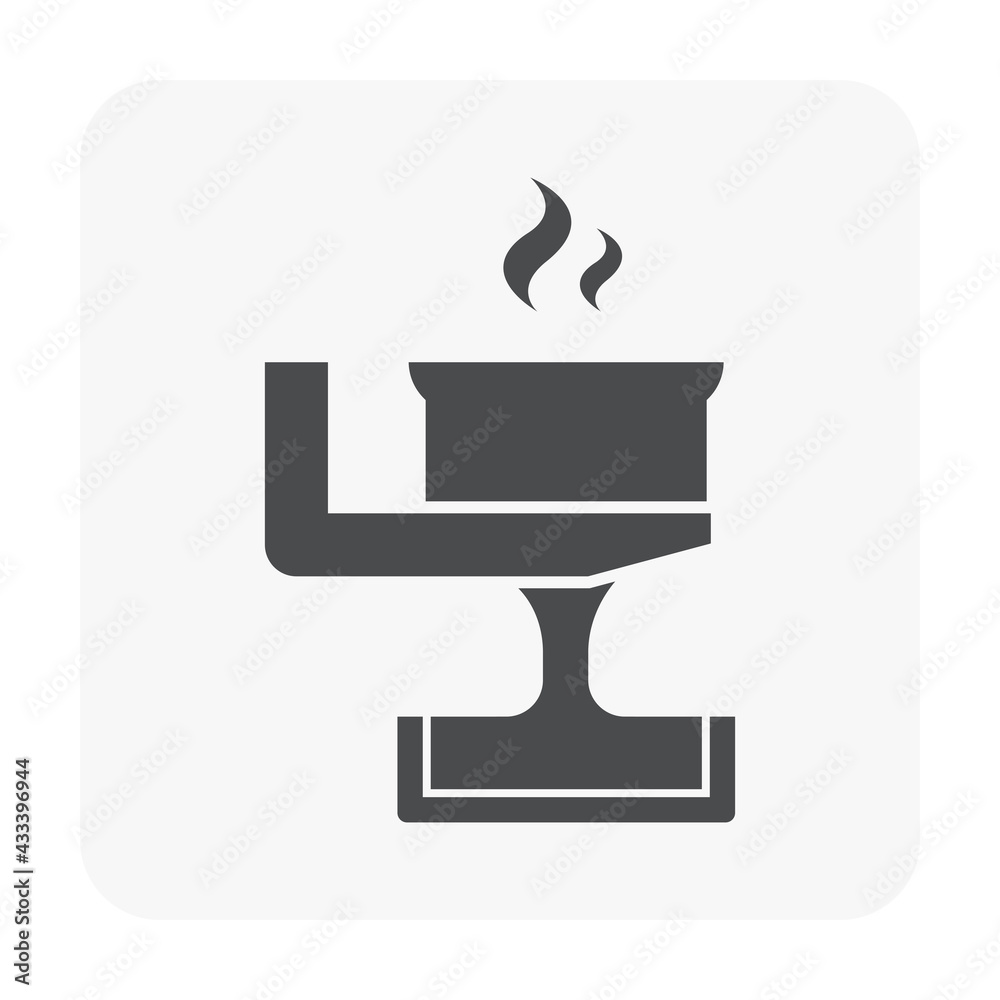 Casting process in metallurgy or metallurgical production industry vector icon. That manufacturing process in foundry, furnace or factory plant. To pouring hot liquid or molten metal into ingot mold. Casting process in metallurgy or metallurgical production industry vector icon. That manufacturing process in foundry, furnace or factory plant. To pouring hot liquid or molten metal into ingot mold.