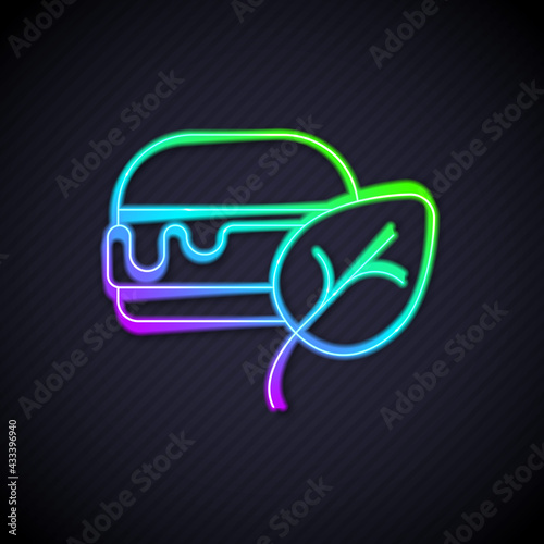 Glowing neon line Vegan food diet icon isolated Glowing neon line background. Organic, bio, eco symbol. Vegan, no meat, lactose free, healthy, fresh and nonviolent food. Vector