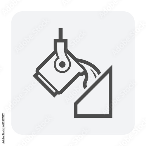 Casting process in metallurgy or metallurgical production industry vector icon. That manufacturing process in foundry, furnace or factory plant. To pouring hot liquid or molten metal into ingot mold.