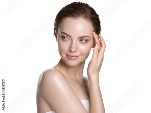 Fototapeta Beautiful young woman with healthy beauty skin carenatural clean fresh skin and