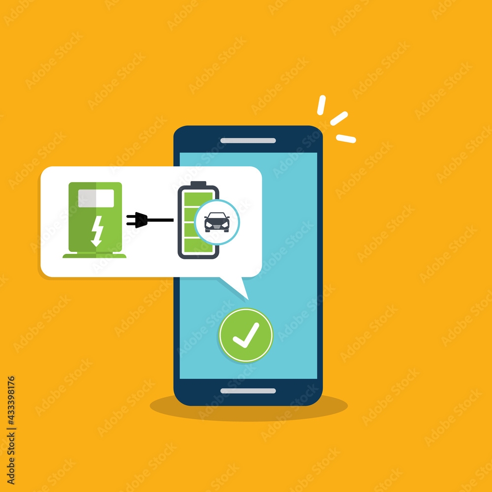 Electric car charging application on a mobile phone. Electric car charging application on a mobile phone.