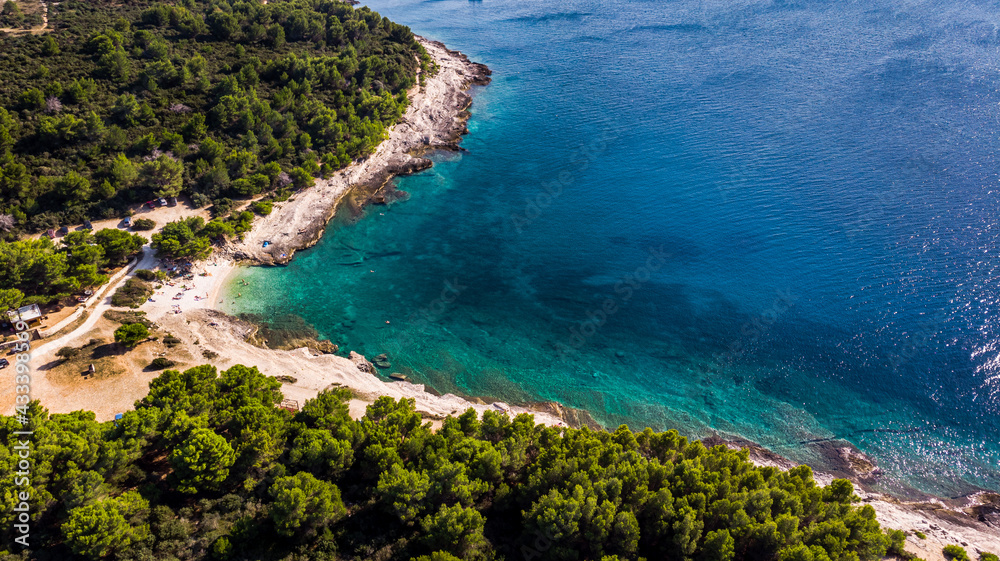 Aerial view of Kamenjak National Park coastline - great place for walking and biking