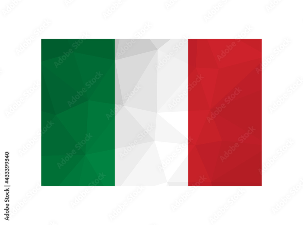 Vector illustration. National Italian flag with tricolor (green, white, red). Official symbol of Italy. Creative design in low poly style with triangular shapes. Gradient effect.