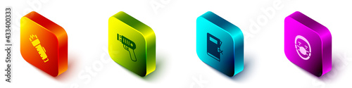 Set Isometric Police electric shocker, , station folder and Doctor pathologist icon. Vector