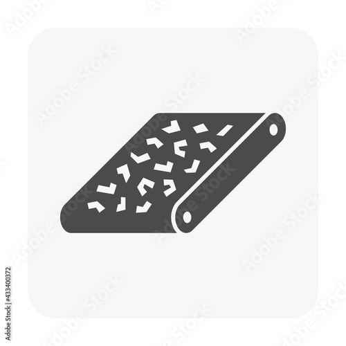 Mining processing industry vector icon. Industrial machine, equipment with continuous conveyor belt. To transport, sorting and carry raw material from quarry i.e. ore, coal and rock to factory plant.