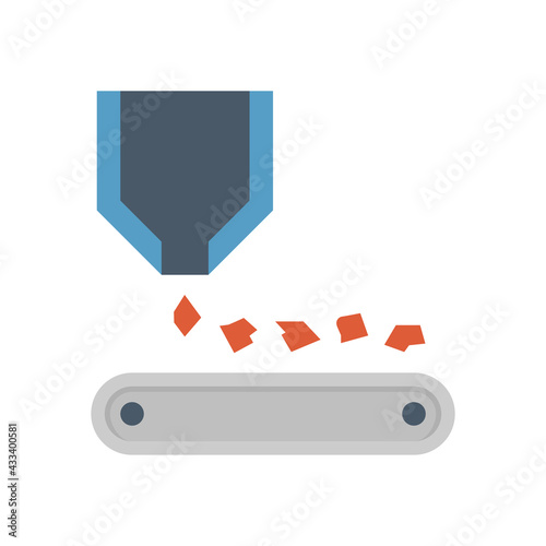 Mining processing industry vector icon. Industrial machine, equipment with continuous conveyor belt. To transport, sorting and carry raw material from quarry i.e. ore, coal and rock to factory plant.
