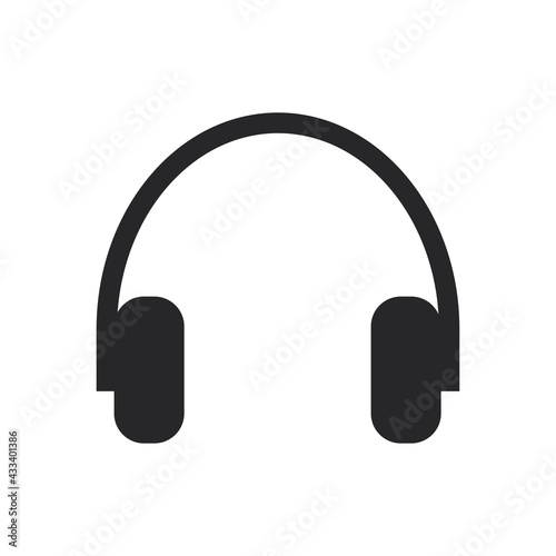 Black filled headphones vector icon isolated on transparent background.