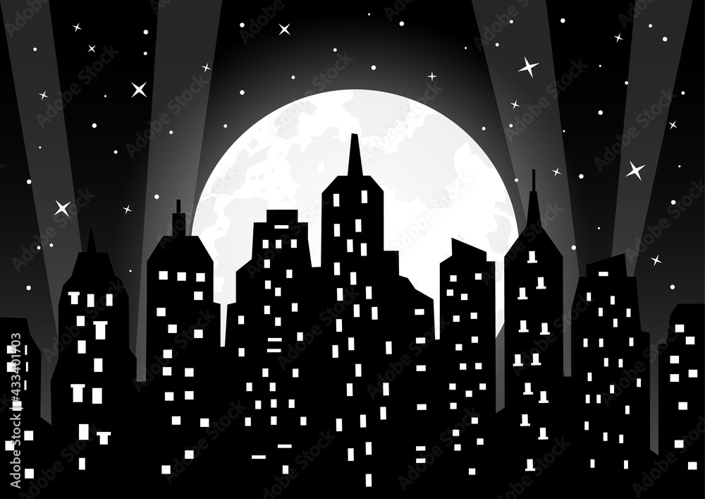 Moonlight over night city vector illustration