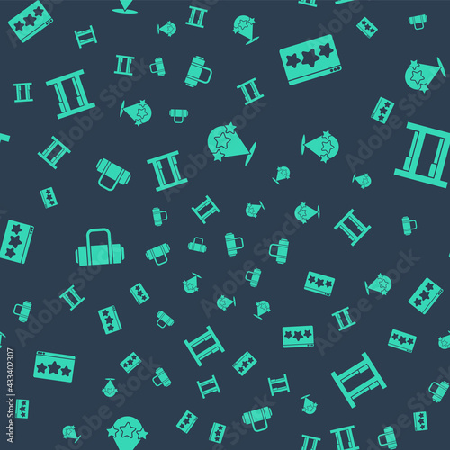 Set Five stars rating review, , Suitcase and Hotel room bed on seamless pattern. Vector