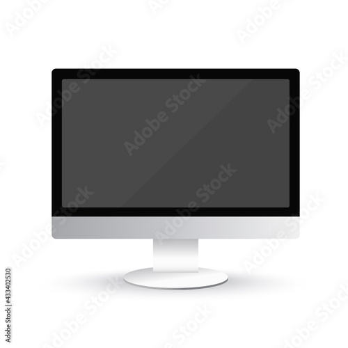 Computer screen mock up isolated on transparent background. Black and White monitor template. Vector illustration