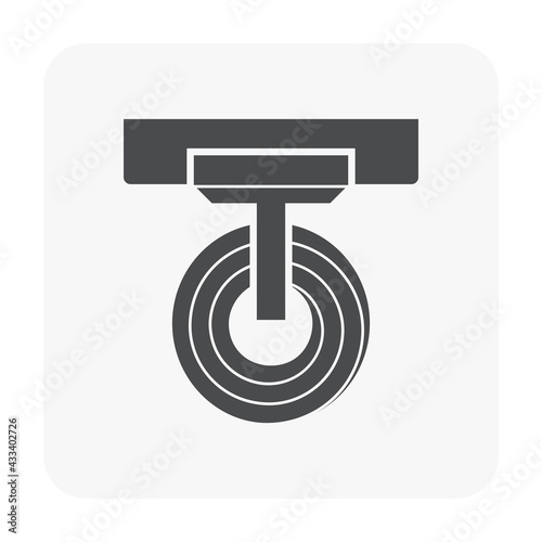 Roll steel, steel coil or sheet metal vector icon. Industrial product manufacture, production from hot cold process. Hanging on overhead crane in factory. Raw materials for construction, machine part.