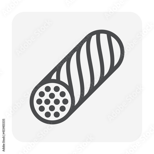 Steel wire rope vector icon. May called composite rope or cable laid consist of metal wires twisted to spiral. Synthetic material for winch, crane or lifting equipment in construction. Editable stroke