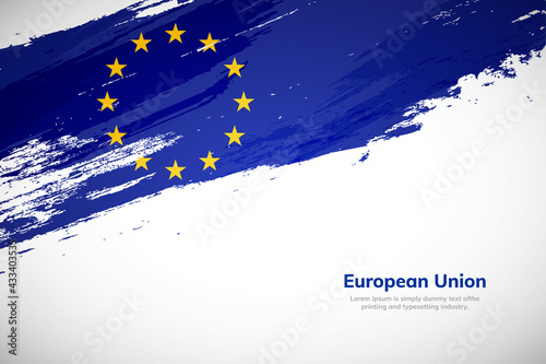 Brush painted grunge flag of European Union country. Hand drawn flag style of European Union. Creative brush stroke concept background