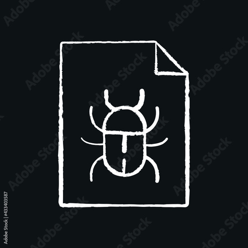 Virus file chalk icon. Phishing and Spam. Hacking. Vector isolated black illustration.