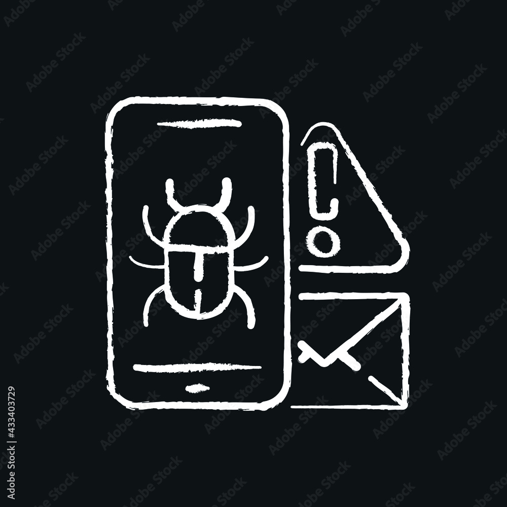 Hacking phone chalk icon. Phishing and Spam. Virus. Vector isolated black illustration. Hacking phone chalk icon. Phishing and Spam. Virus. Vector isolated black illustration.