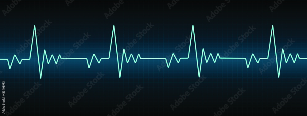 Heart beat neon vector illustration. Blue glowing neon heart pulse illustration.