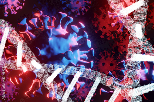virus Covid-19, or coronavirus and DNA 3D rendering graphic