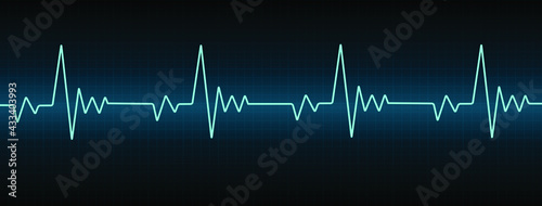 Heart beat neon vector illustration. Blue glowing neon heart pulse illustration.