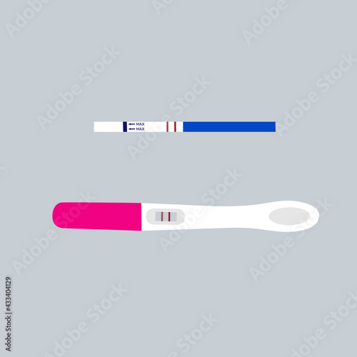Pregnancy or ovulation positive test with two strips. Female reproductive, planning of pregnancy. Gynecology. Urine stick. Vector illustration.