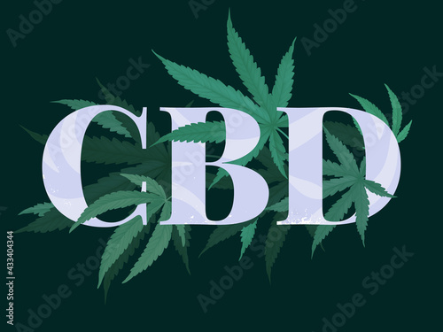 Product mockup template design, CBD text decorated with cannabis leaves