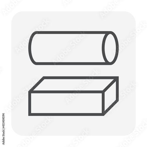 Metal steel rod bar vector icon. Round, square shape. Alloy of iron from steel production industry and metallurgy for sawing, turning, milling, drilling and grinding to product, editable stroke.