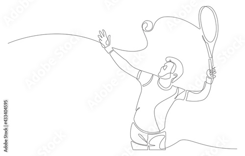 Continuous line tennis player vector.