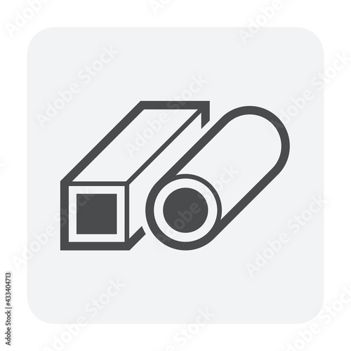 Steel product vector icon. Round and square shape.
That alloy of iron from steel production industry and metallurgy.
Use as material, beam, frame, girder or structure in engineering and construction.