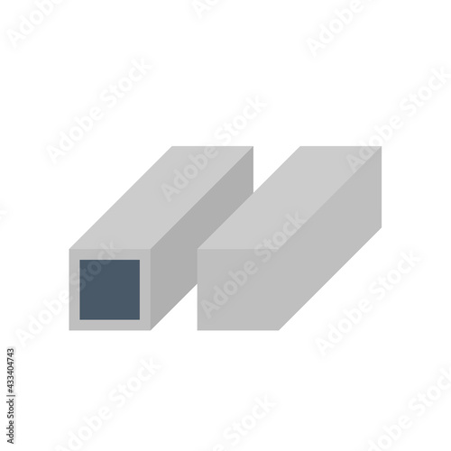 Steel product vector icon. Square profile shape.
That alloy of iron from steel production industry and metallurgy.
Use as material, beam, frame, girder or structure in engineering and construction.