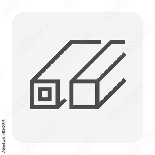 Steel material of rod bar or pipe product vector icon. 
Structural with square profile shape.
Alloy of iron from steel production and metallurgy for material in engineering construction. 48x48 pixel.