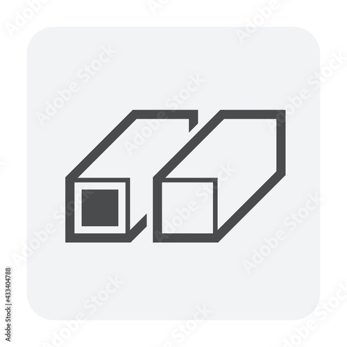 Steel product vector icon. Square profile shape and long. Alloy of iron consist of carbon and high tensile strength. Use as beam, frame, girder or structure in engineering and construction industry.