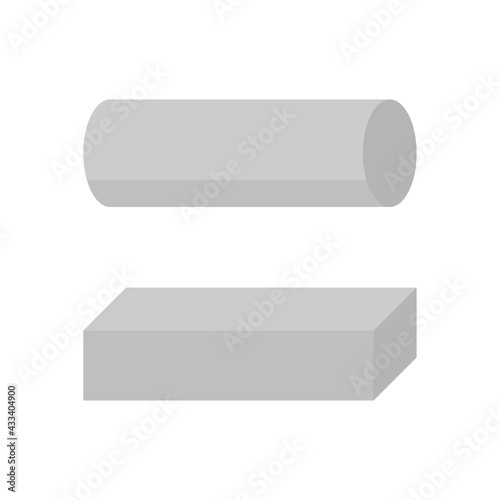 Metal or steel rod bar vector icon.
Square and round profile section shape.
Alloy of iron from steel production industry, metallurgy for sawing, turning, milling, drilling and grinding to product.
