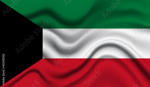 Free Download Abstract waving flag of Kuwait with curved fabric background. Creative realistic waving flag of Kuwait vector background - GFXLoad